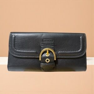 Coach Black Leather Clutch with Gold Buckle